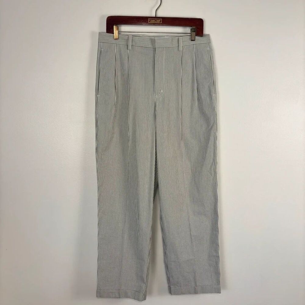 Cutter & Buck Mens 32x30 Seersucker Pants Pleated Front Cuffed Stripe Golf Chino